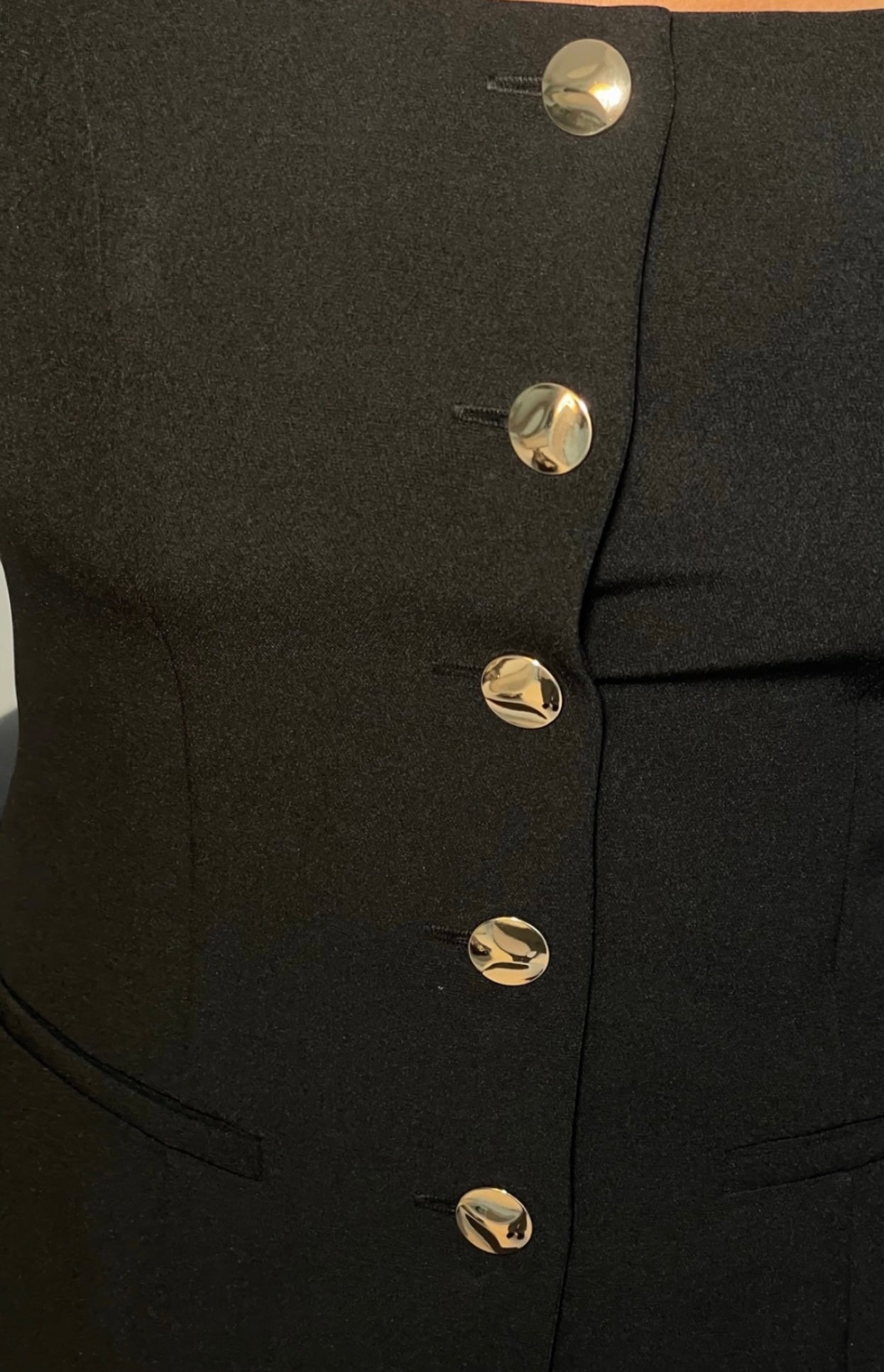 Jamie Black Waistcoat With Gold Button Appliqué