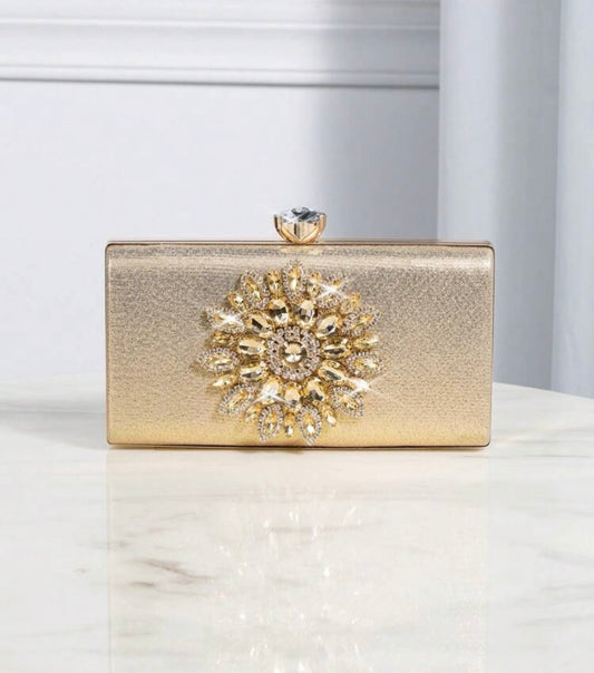 Gold Clutch With Statement Diamanté Detail