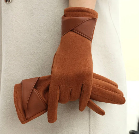 Tan Part Leather Gloves