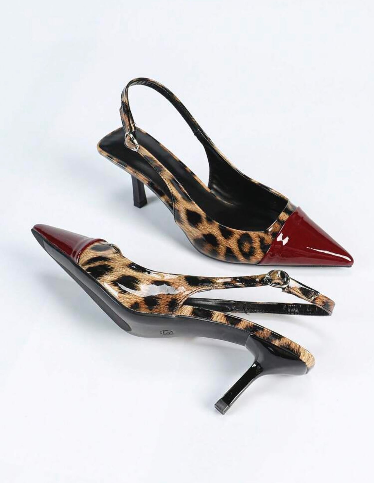 Burgundy Patent Leopard Print Slingback Heels