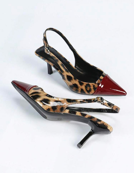 Burgundy Patent Leopard Print Slingback Heels
