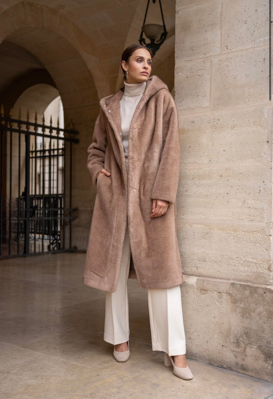 Jade faux Fur Coat Camel