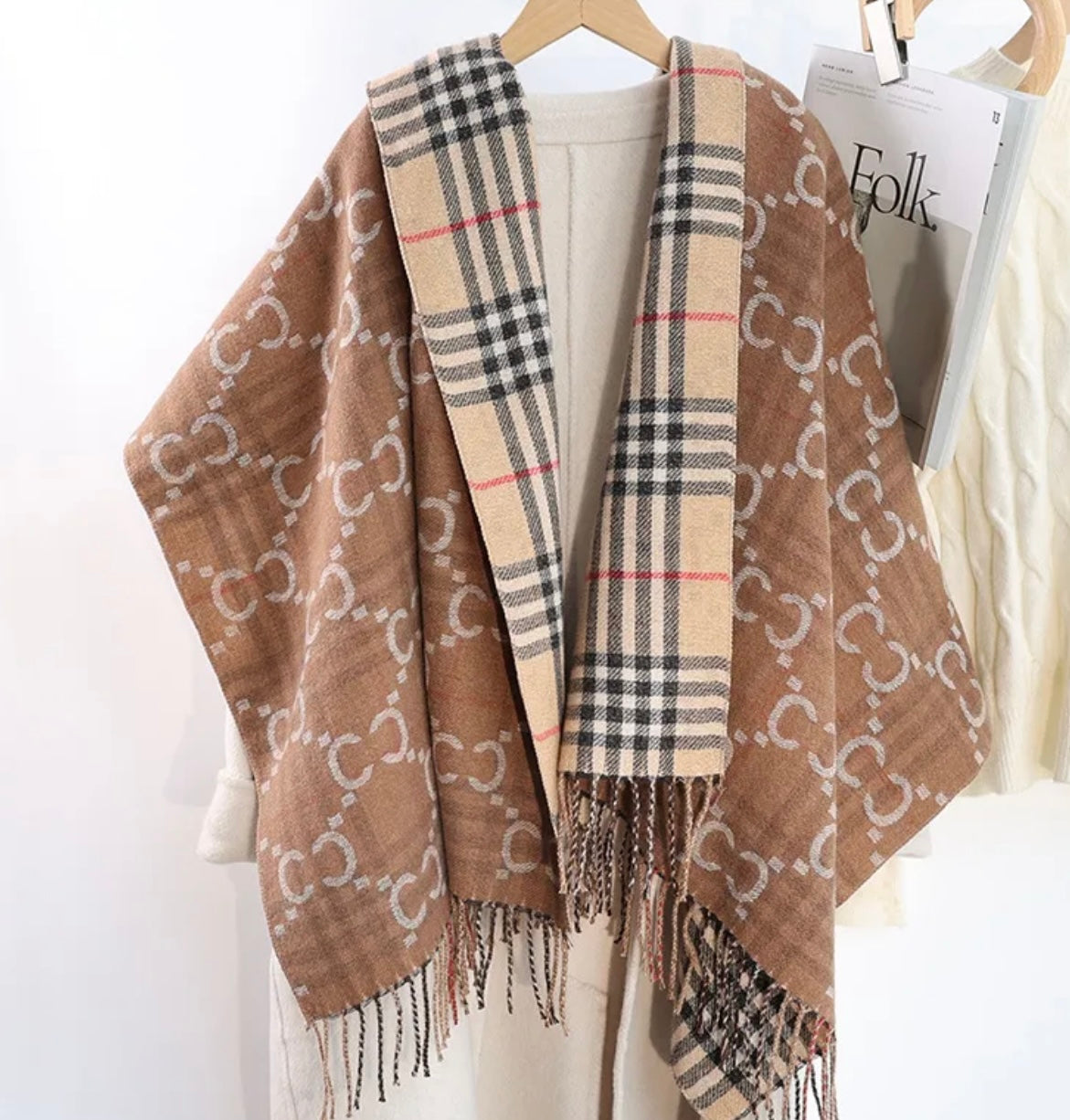 REVERSIBLE Tartan Camel Monogram Scarf