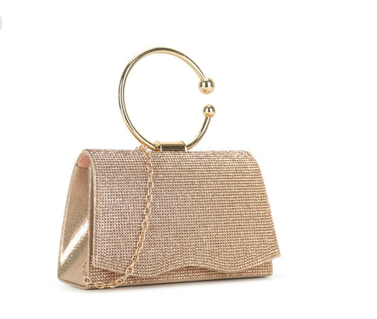 Rose Gold Diamante Circle Handbag
