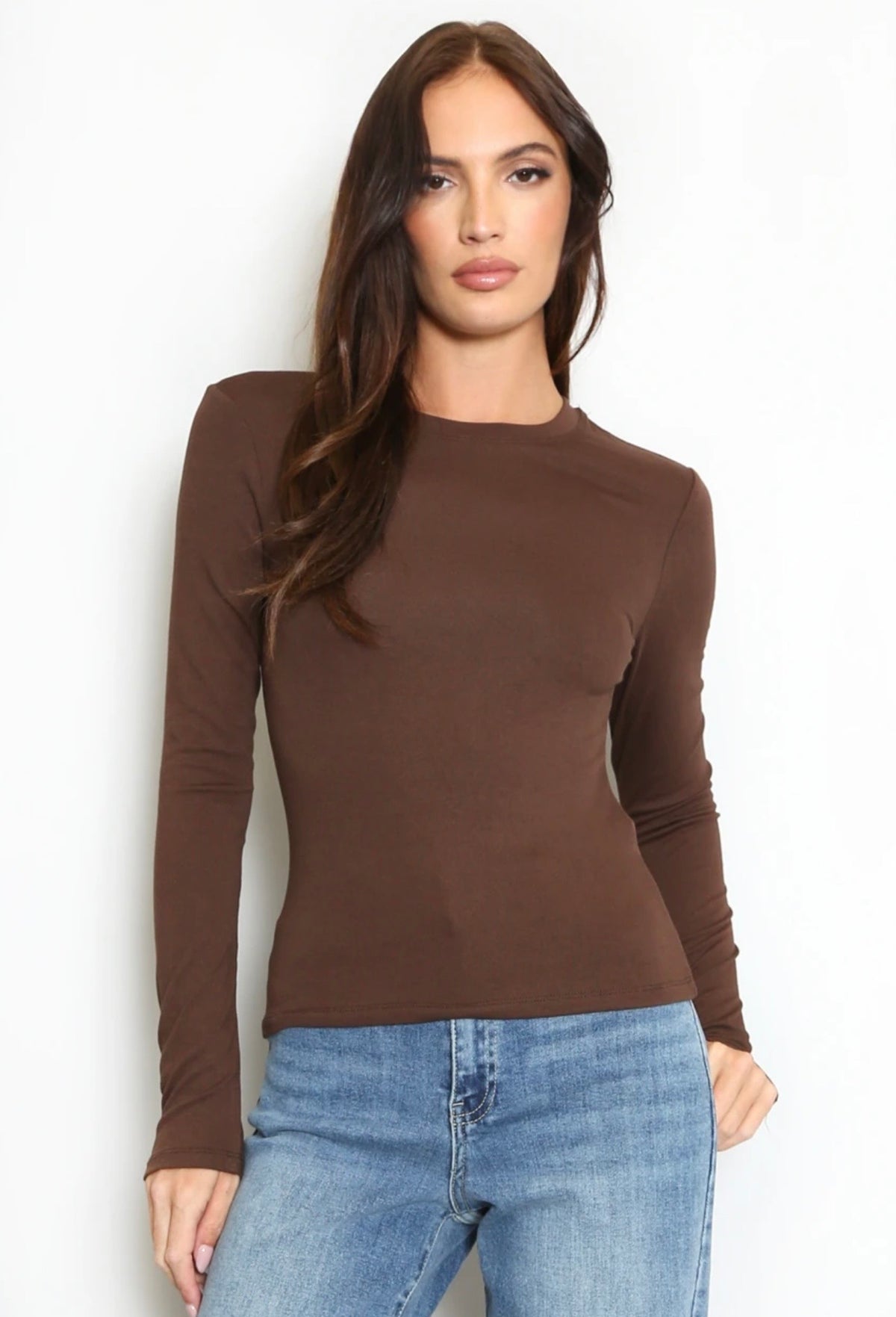 Brown Long Sleeve Basic Top