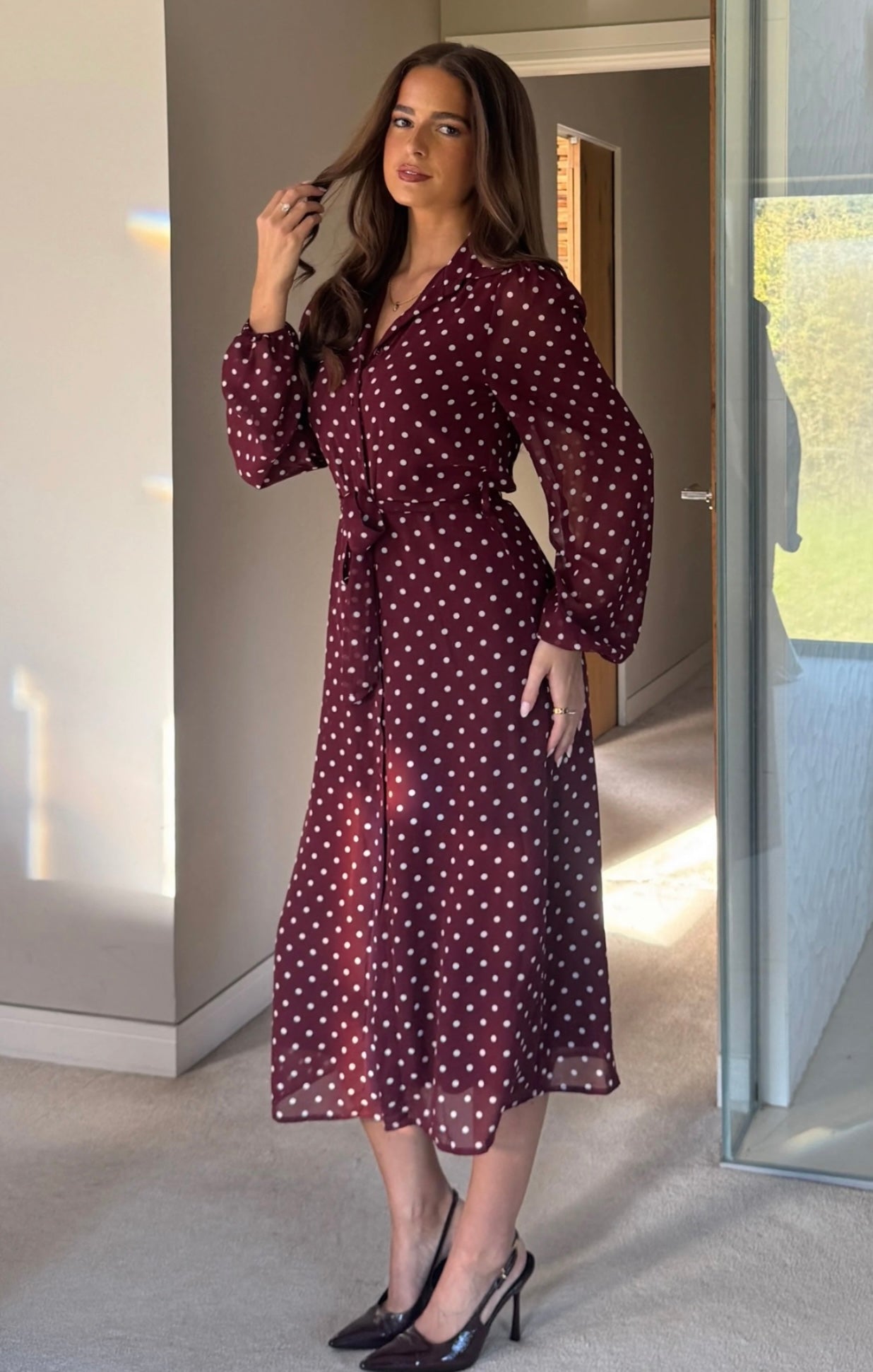 Kaya Berry Spot Print Midi Shirt Dress