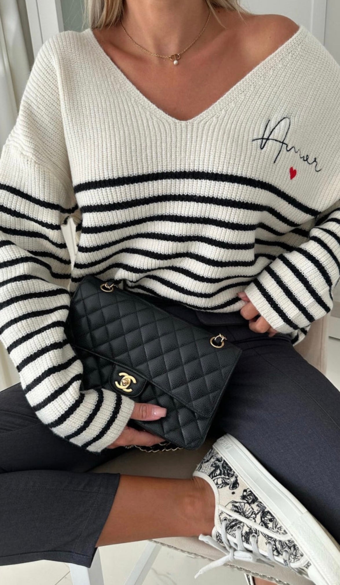 Amour Cream & Black Striped Jumper