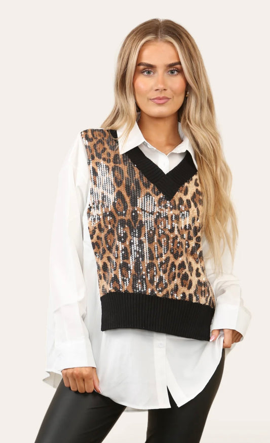 Lucia Leopard Print Shirt Jumper