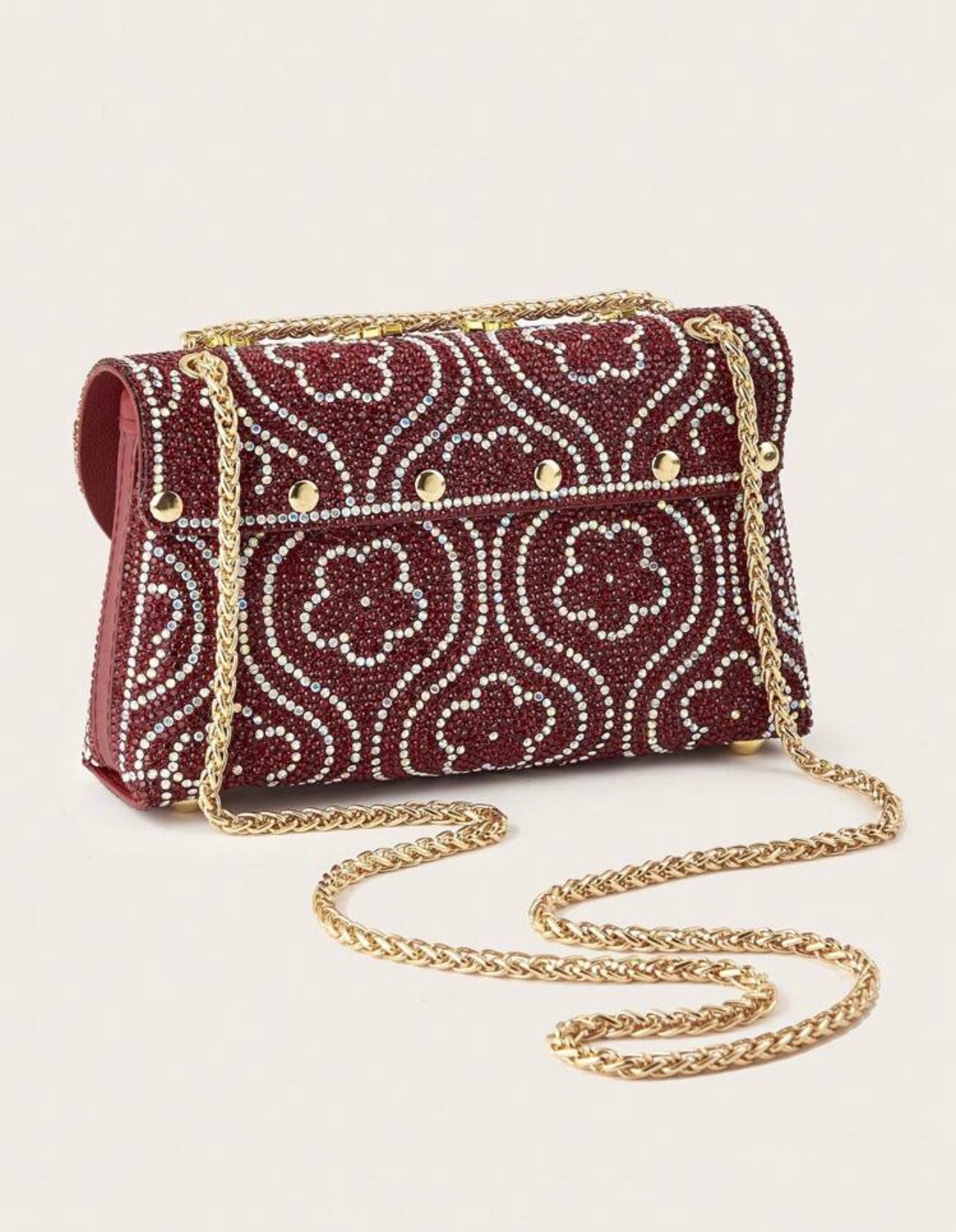 Burgundy & Gold Diamanté Embellished Handbag