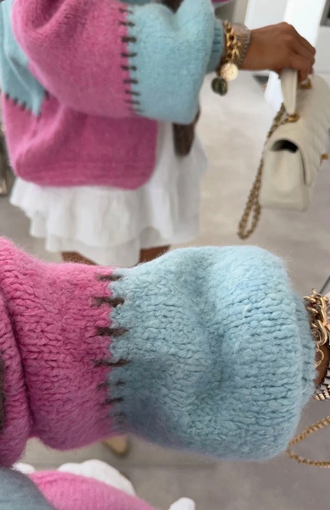 Pink Colour Block Cardigan
