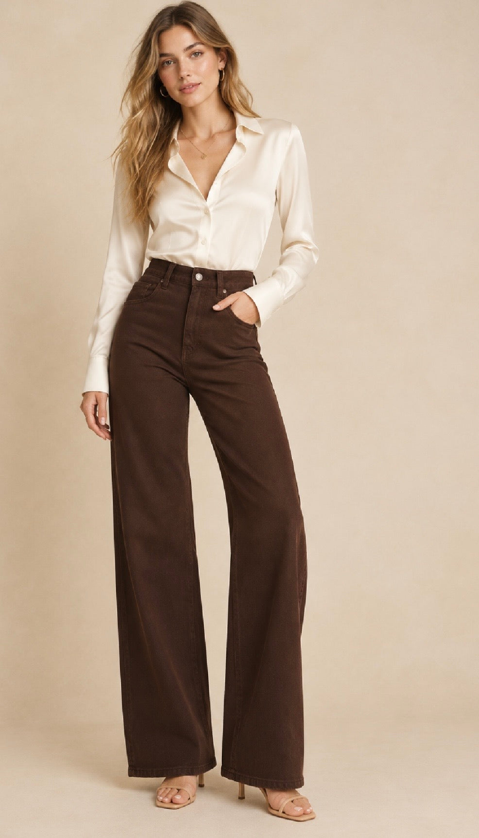 Rocco Chocolate Brown Wide Leg Jeans