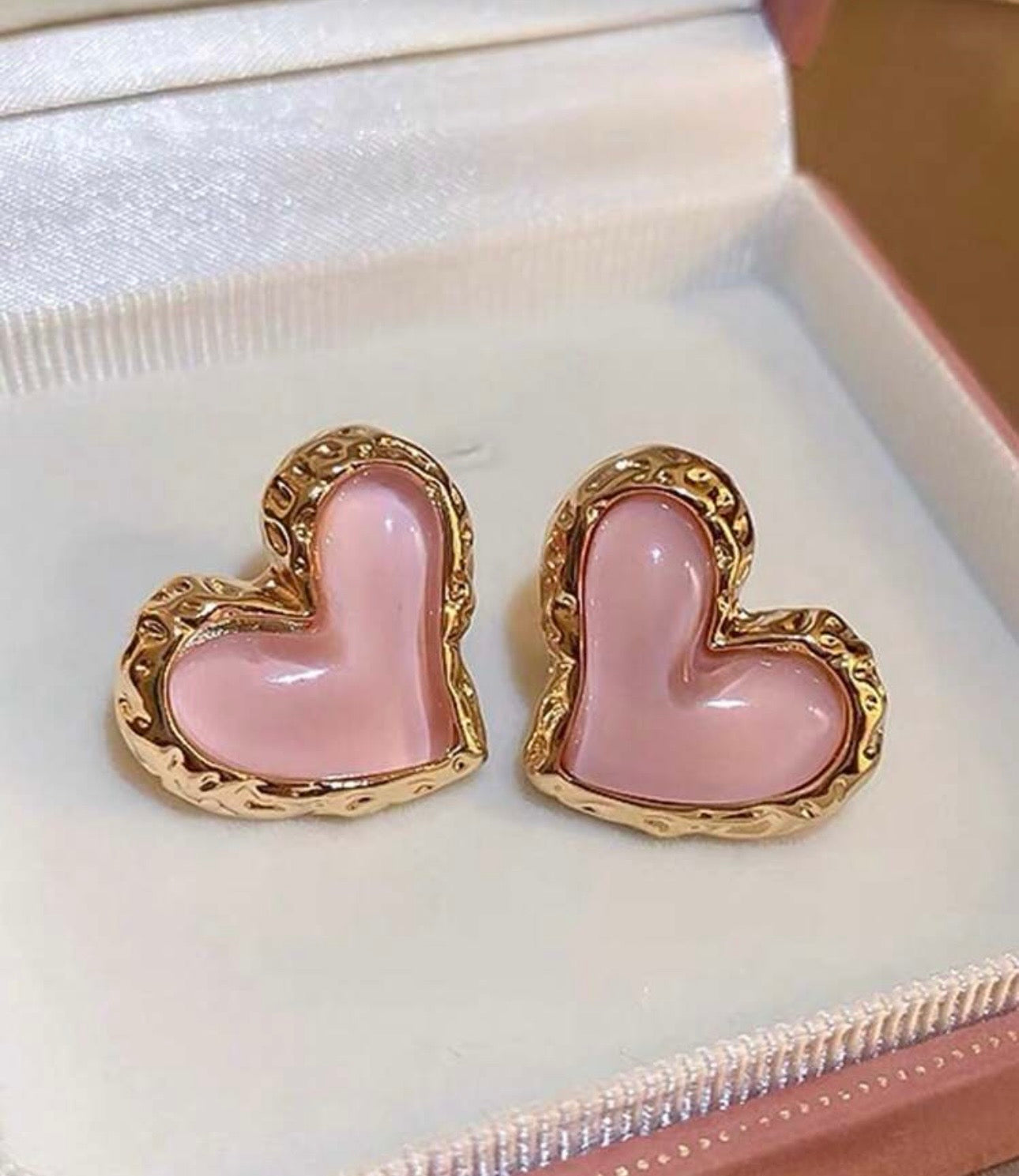 Pink & Gold Heart Earrings