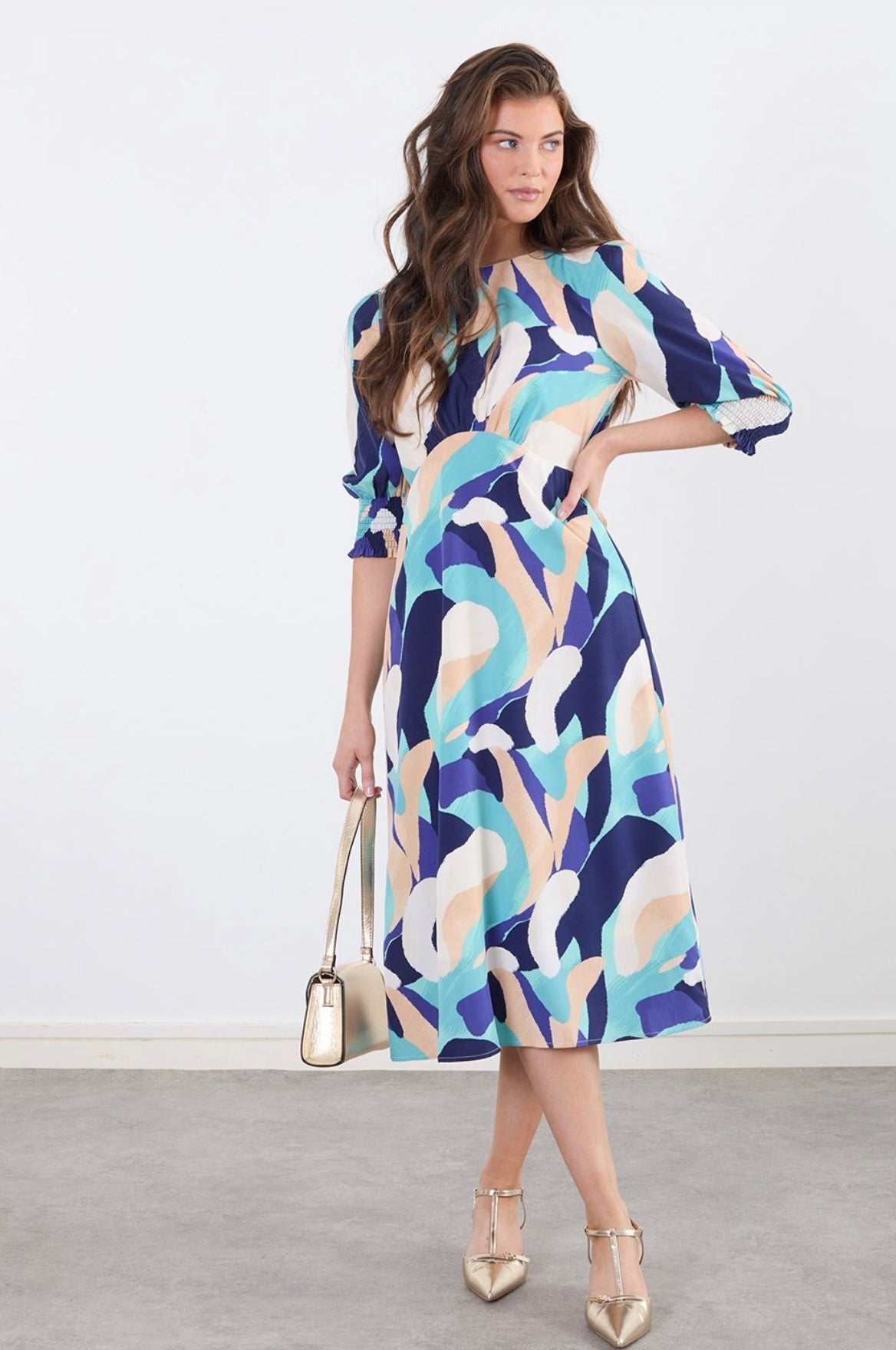 Chloe Navy & Mint Midi Dress