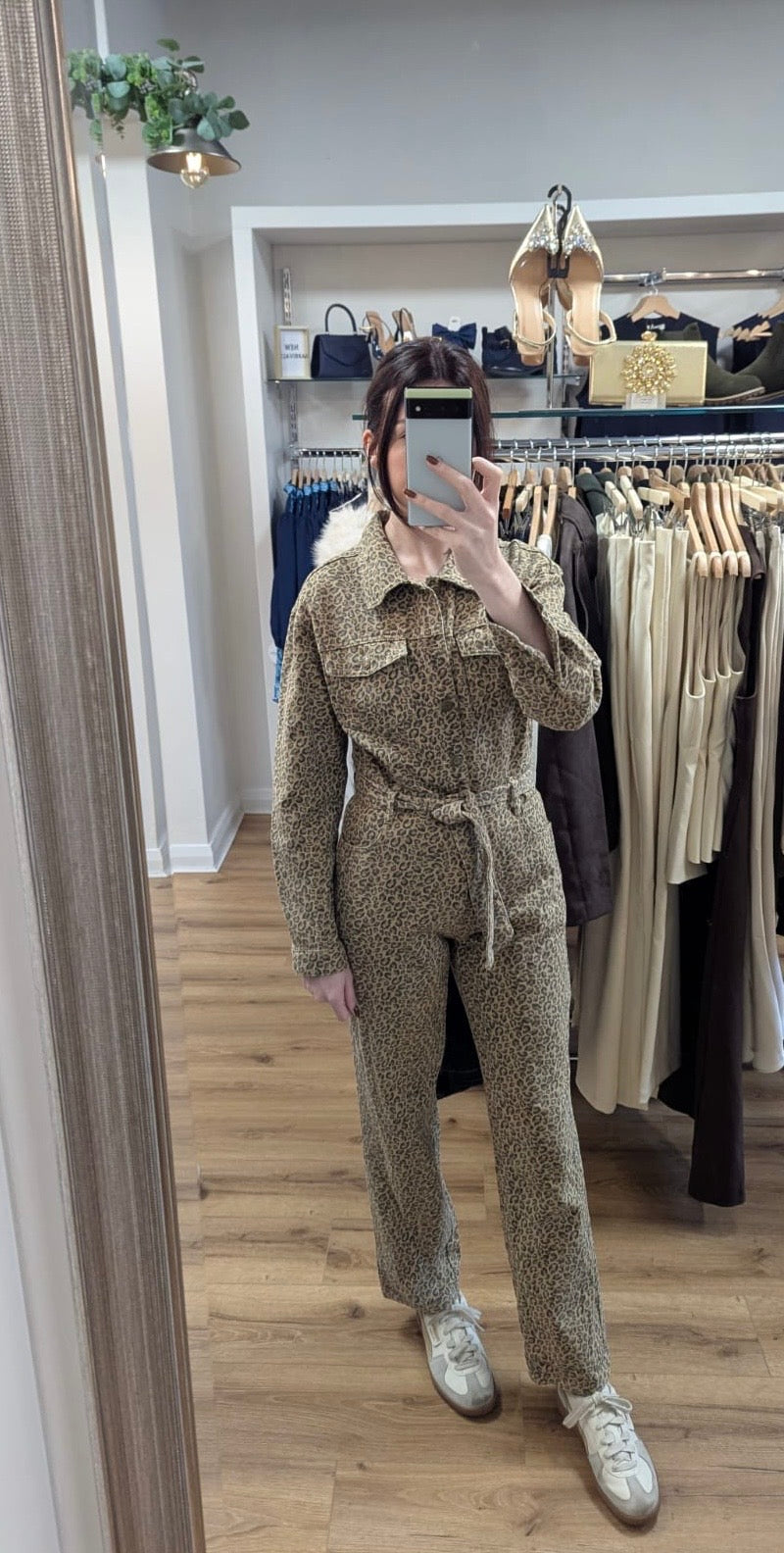 Tess Leopard Print Denim Jumpsuit
