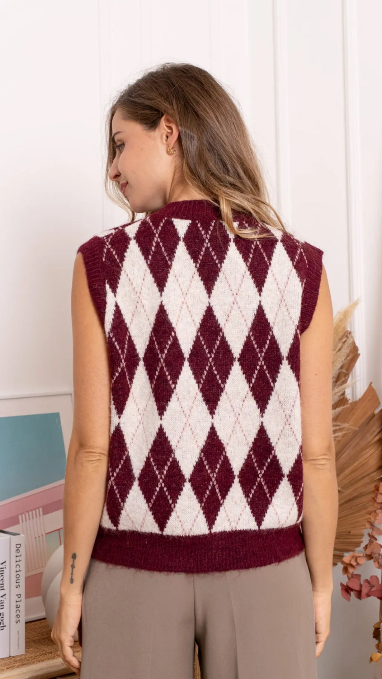 Burgundy & Cream Argyle Waistcoat