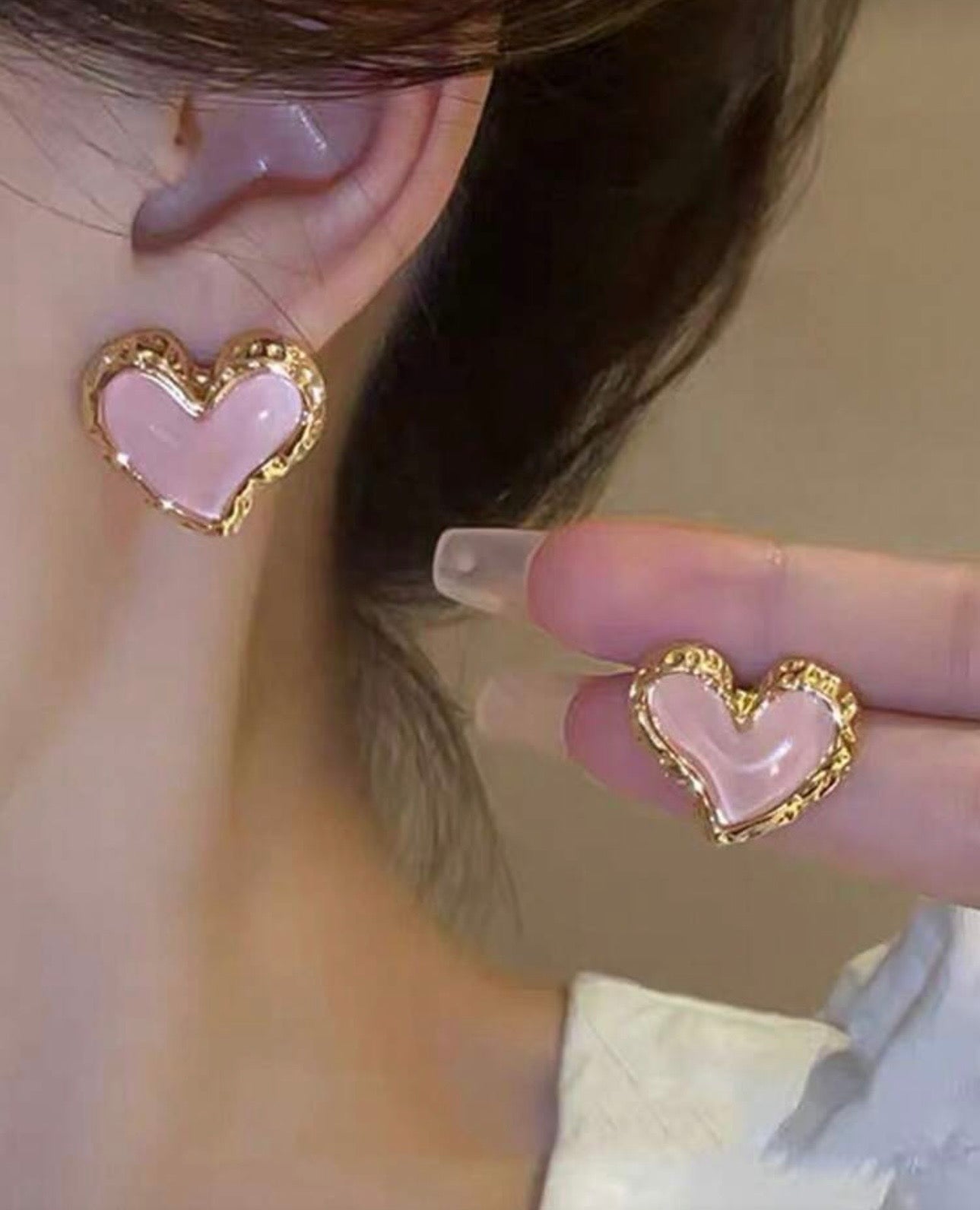 Pink & Gold Heart Earrings