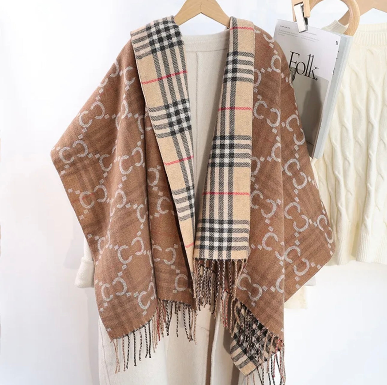 REVERSIBLE Tartan Camel Monogram Scarf