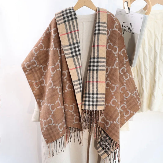 REVERSIBLE Tartan Camel Monogram Scarf