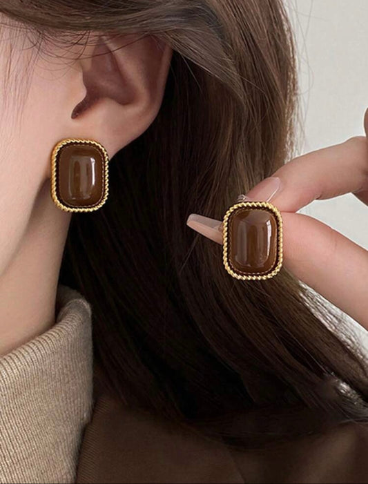 Brown & Gold Square Earrings