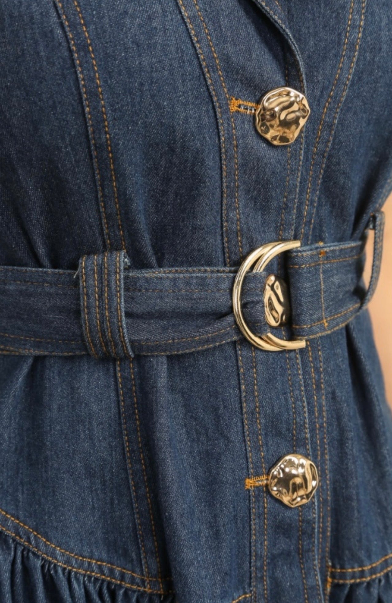 Anna Denim Belted Midi Dress