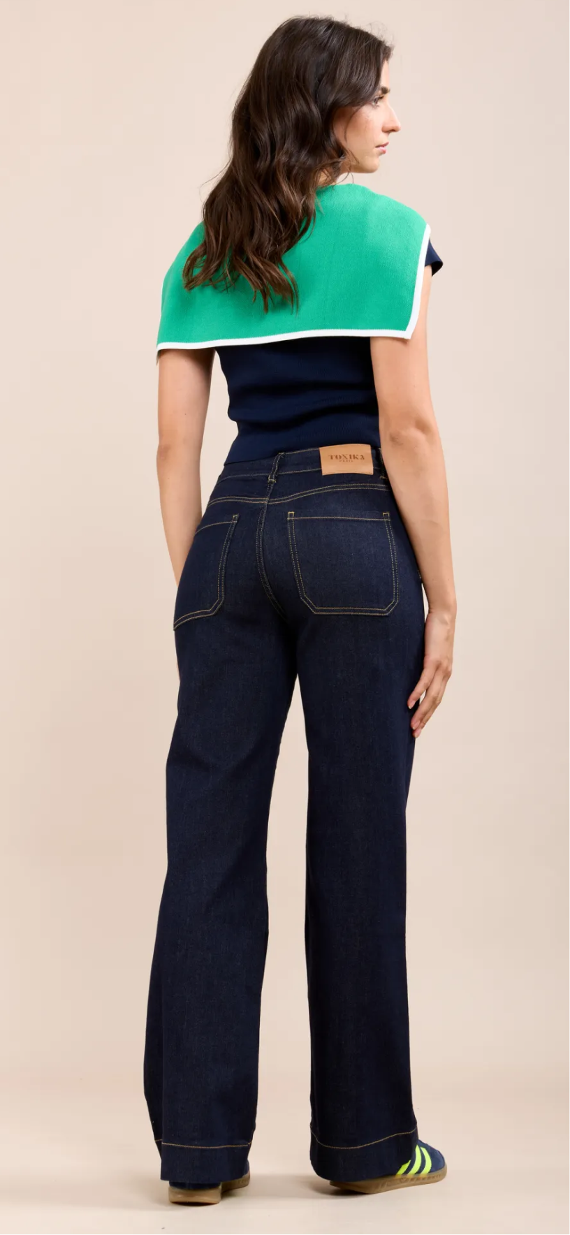Toxik Dark Denim Gold Button Wide Leg Jeans