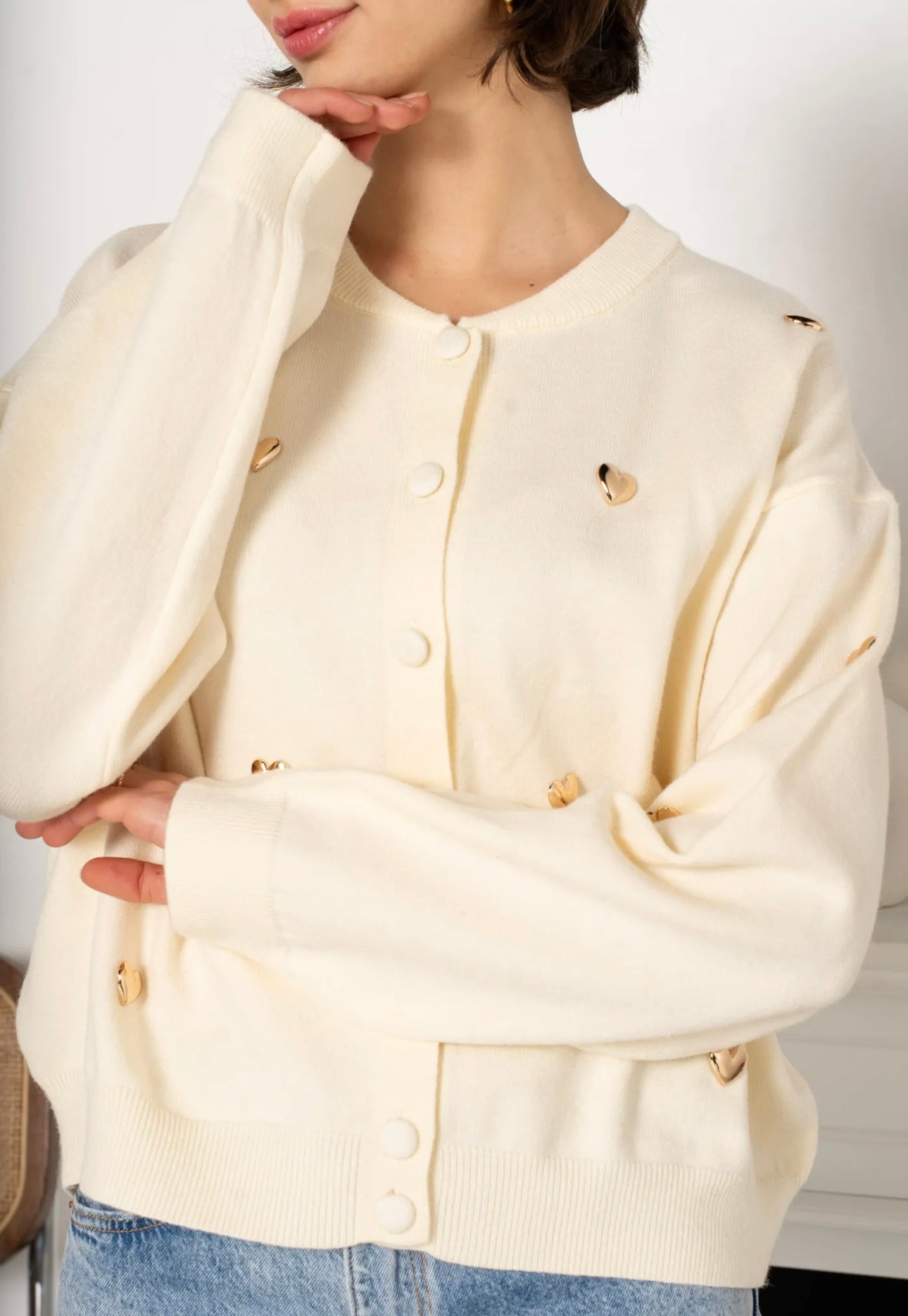 Natasha Cream Heart Appliqué Detail Cardigan