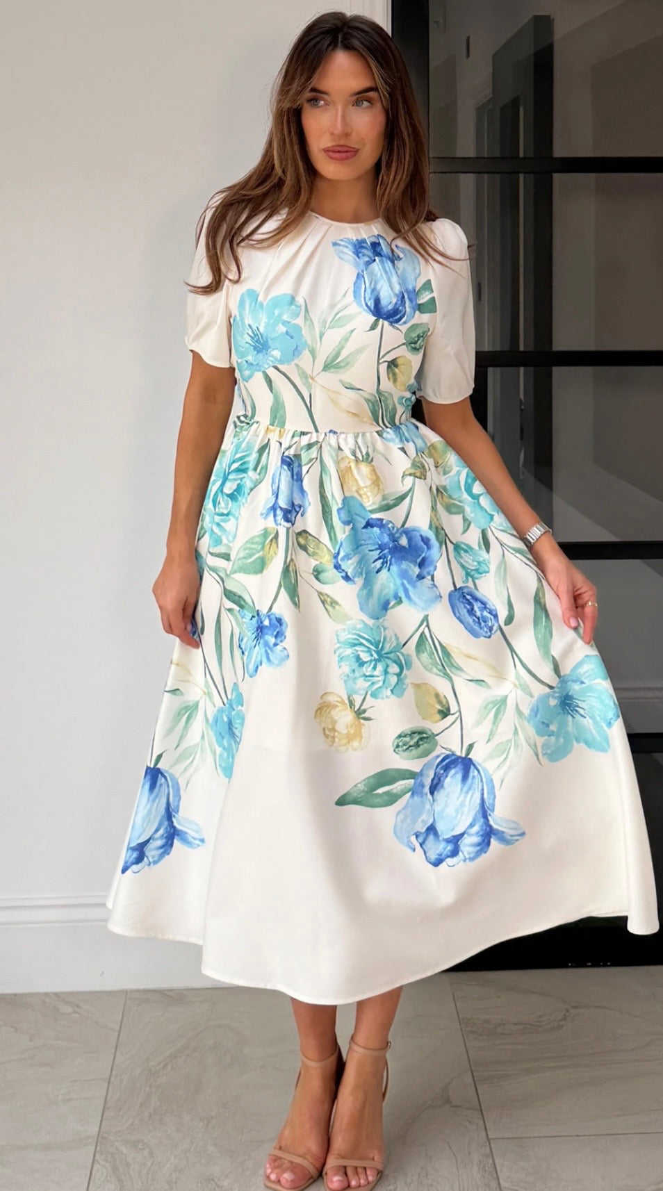 Janet Floral Midi Dress Blue