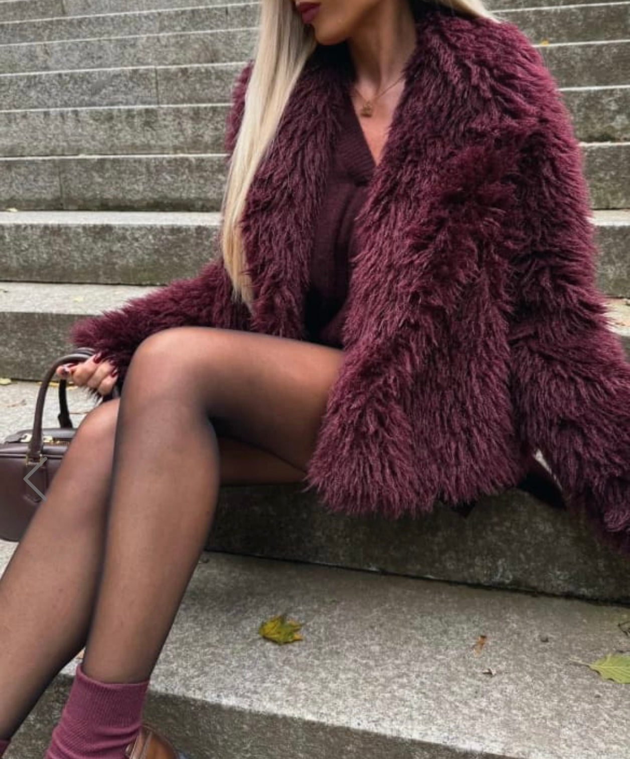 Sasha Burgundy Faux Fur Coat