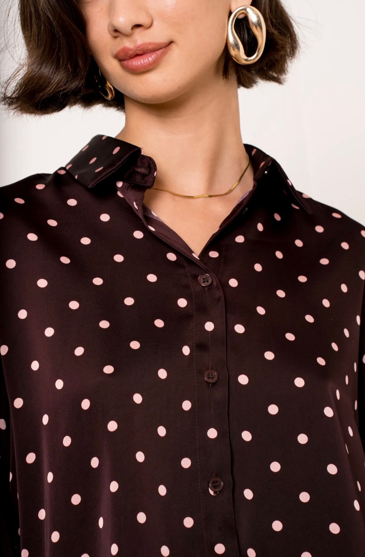 Brown & Pink Polka Dot Satin Shirt