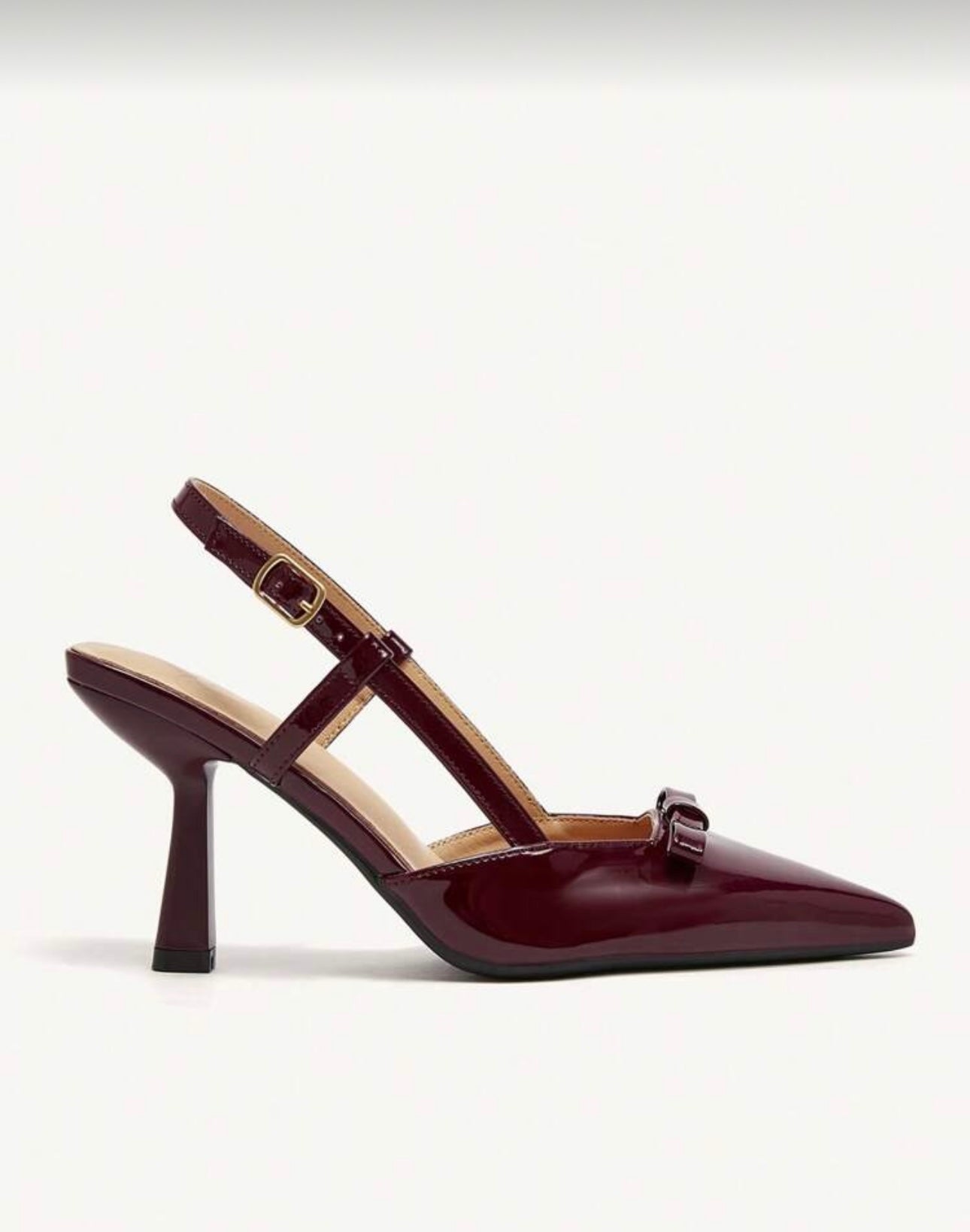 Burgundy Patent Bow Detail Slingback Heels