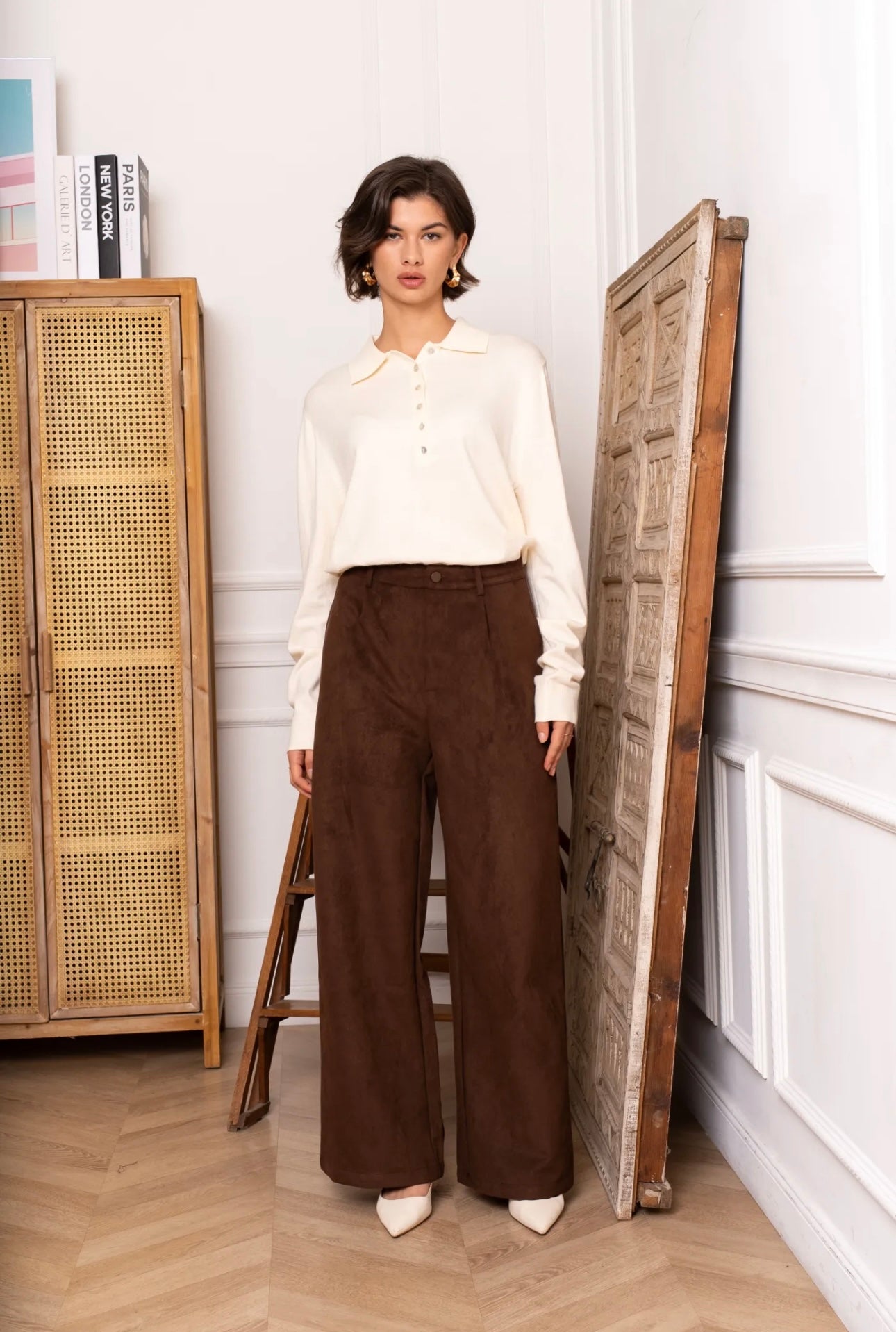 Brown Suede Wide Leg Trousers