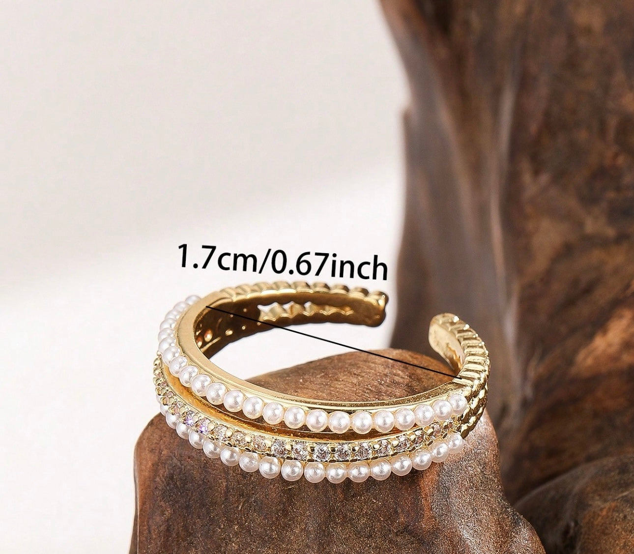 Pearl Diamanté Triple Bar Ring