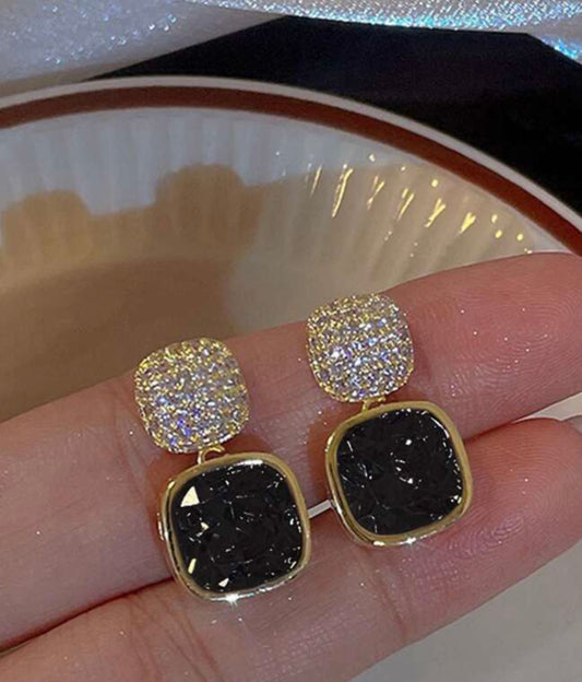 Black Diamanté Square Earrings