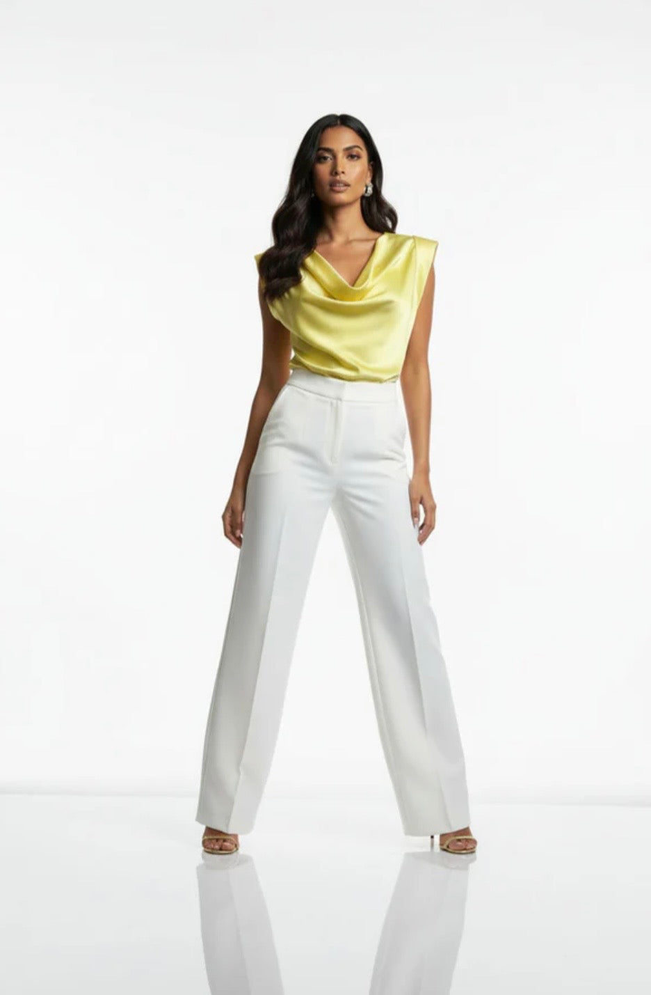 Lemon Satin Cowl Neck Top