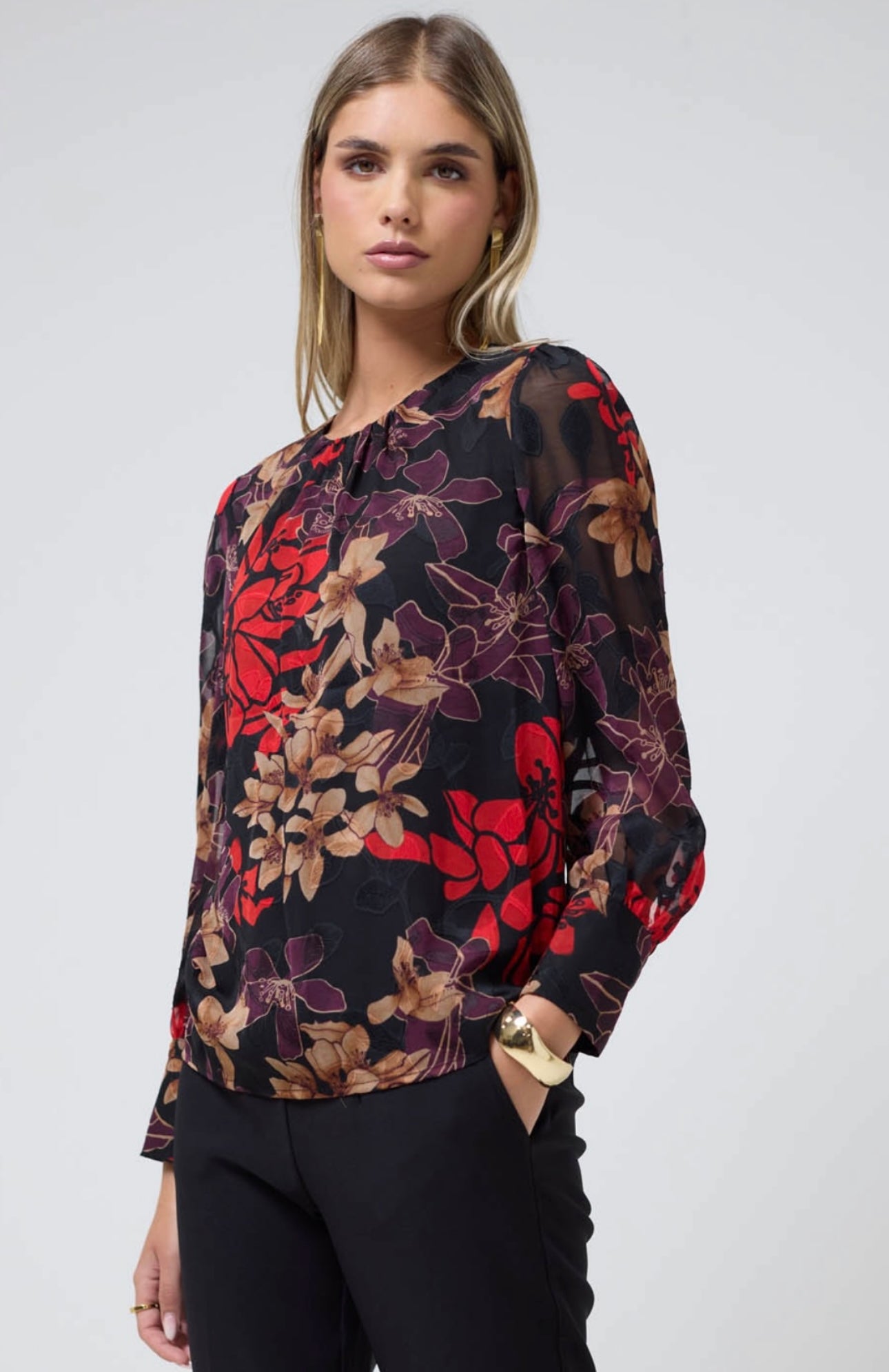 Alba Red & Black Floral Baroque Top