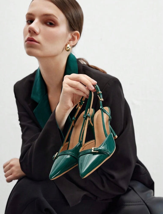 Emerald Green Patent Slingback Heels