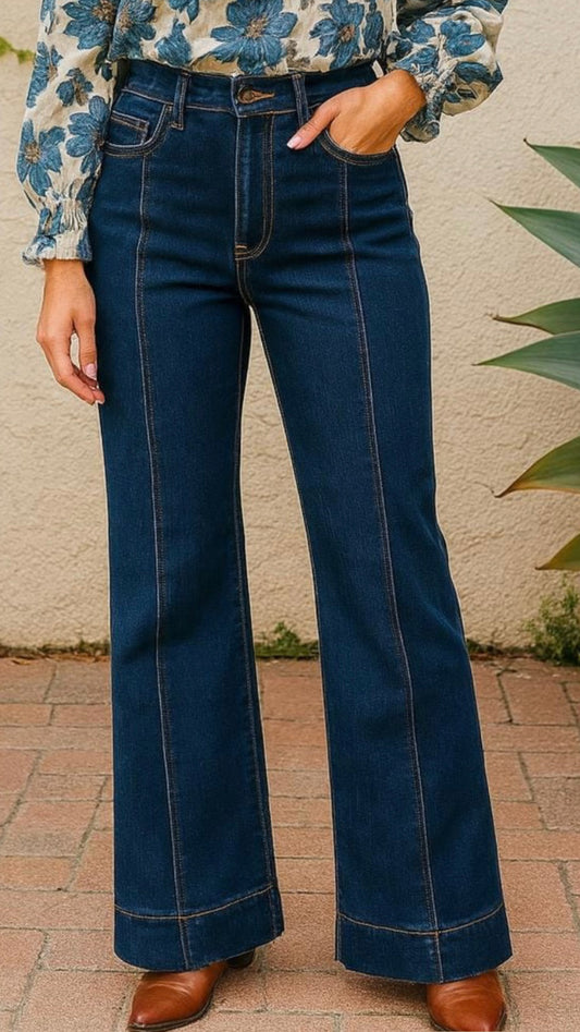Dark Denim Tapered Wide Leg Jeans