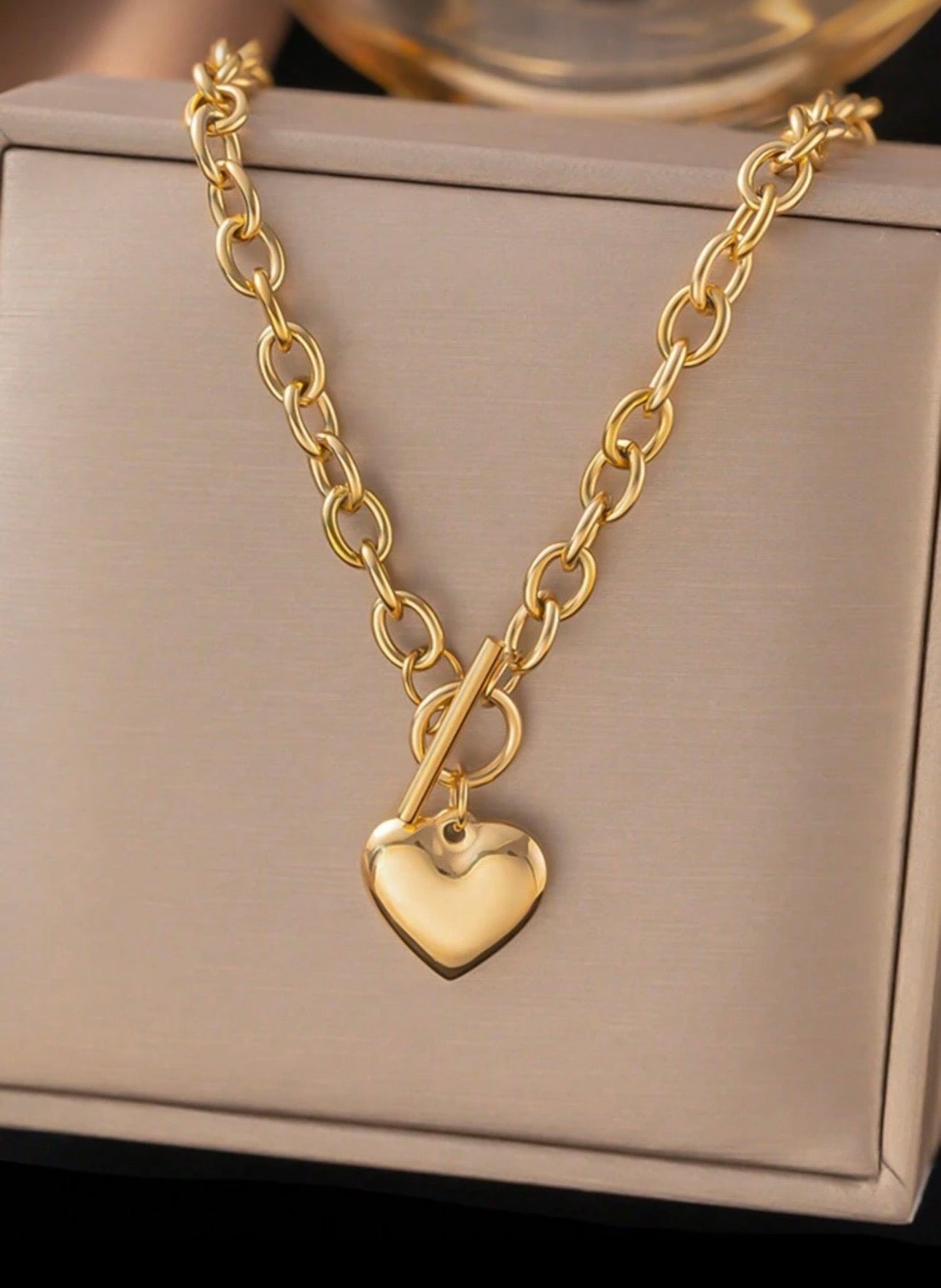 Gold Heart Tbar Necklace