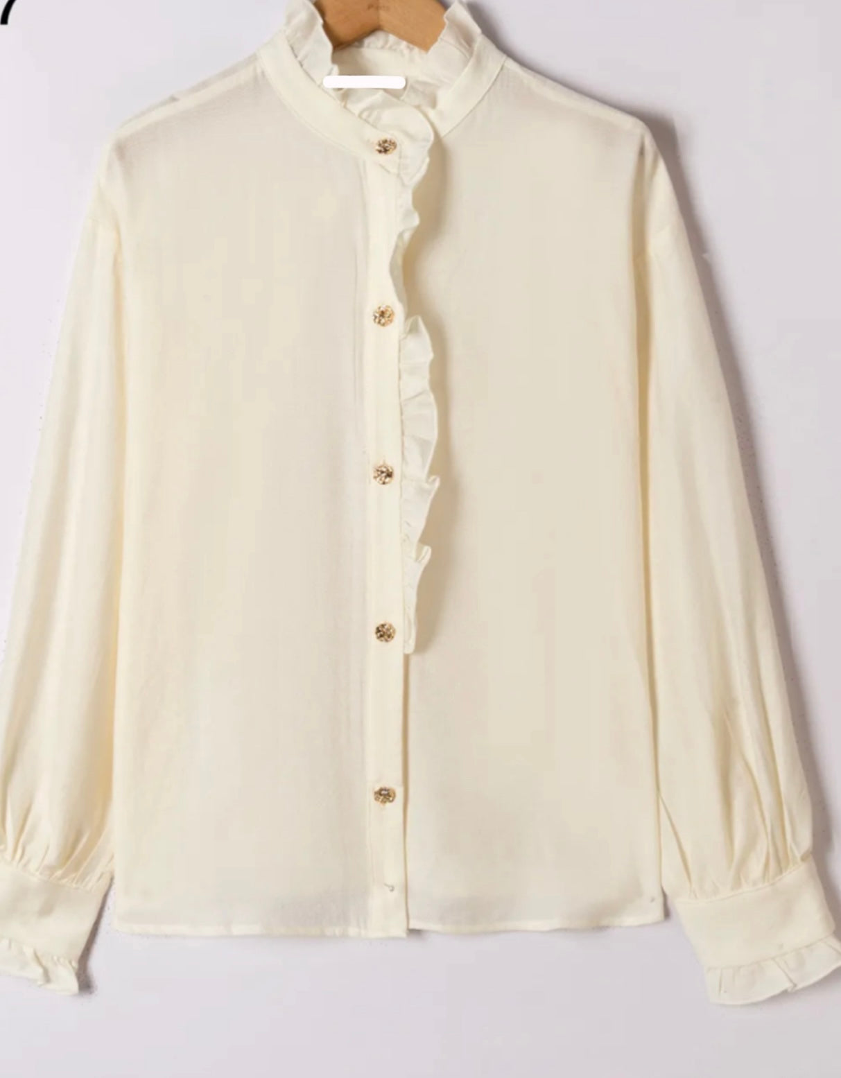 Cream Frill Blouse With Gold Button Appliqué