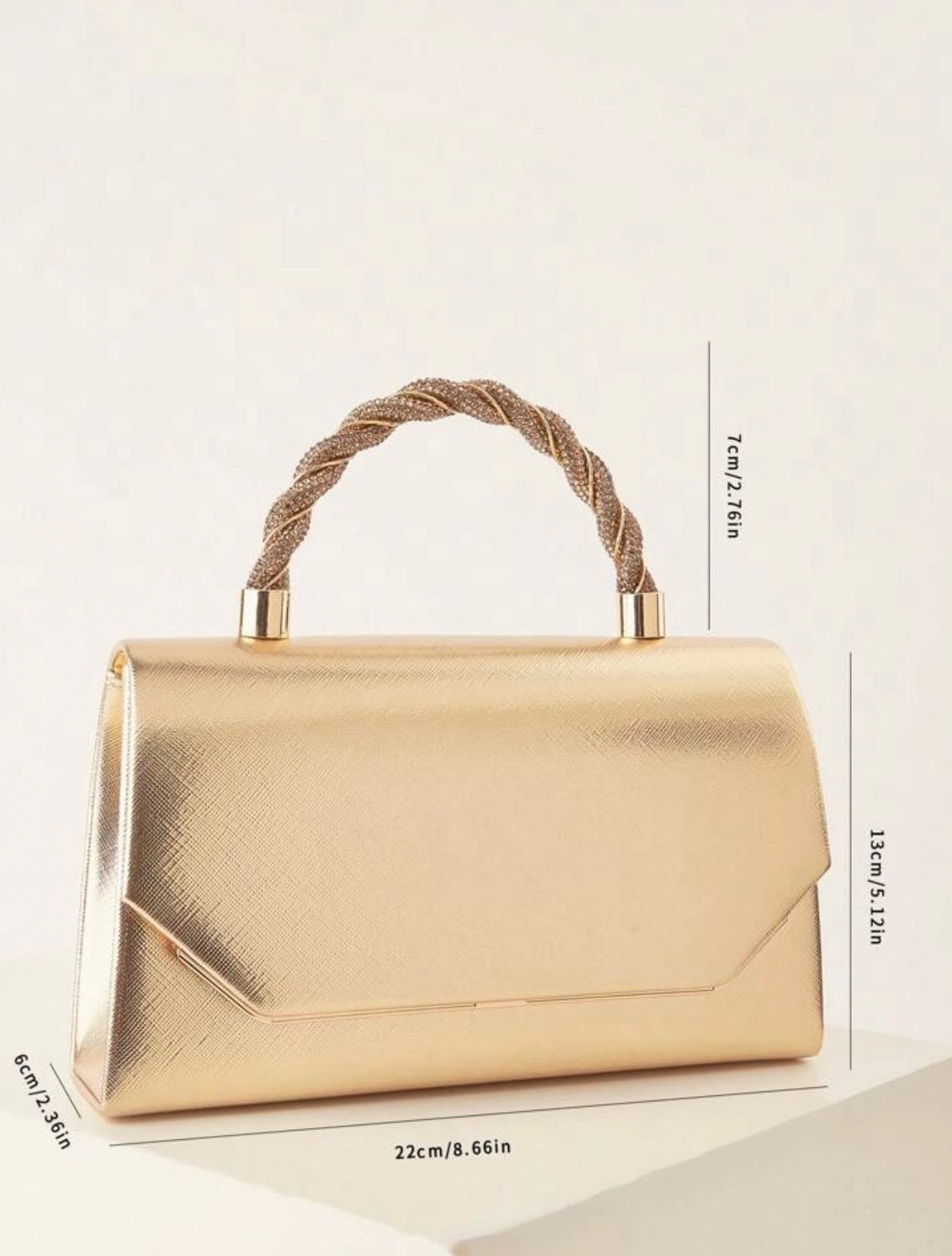 Gold Metallic Handbag With Diamanté Handle