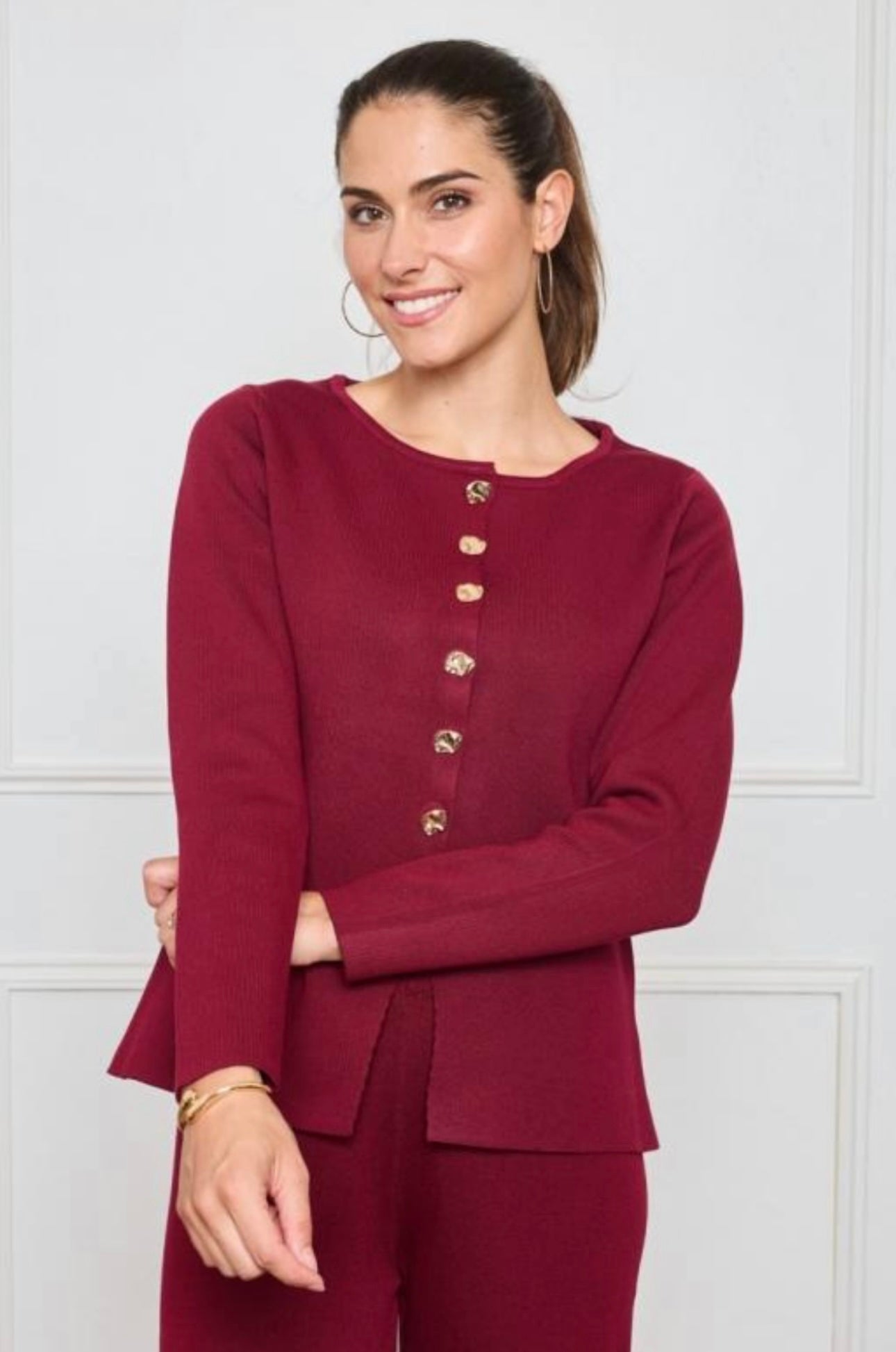 Burgundy Peplum Cardigan Top