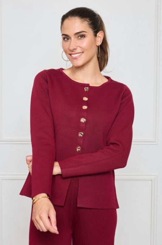 Burgundy Peplum Cardigan Top