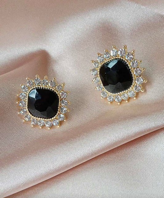 Black Diamanté Square Earrings
