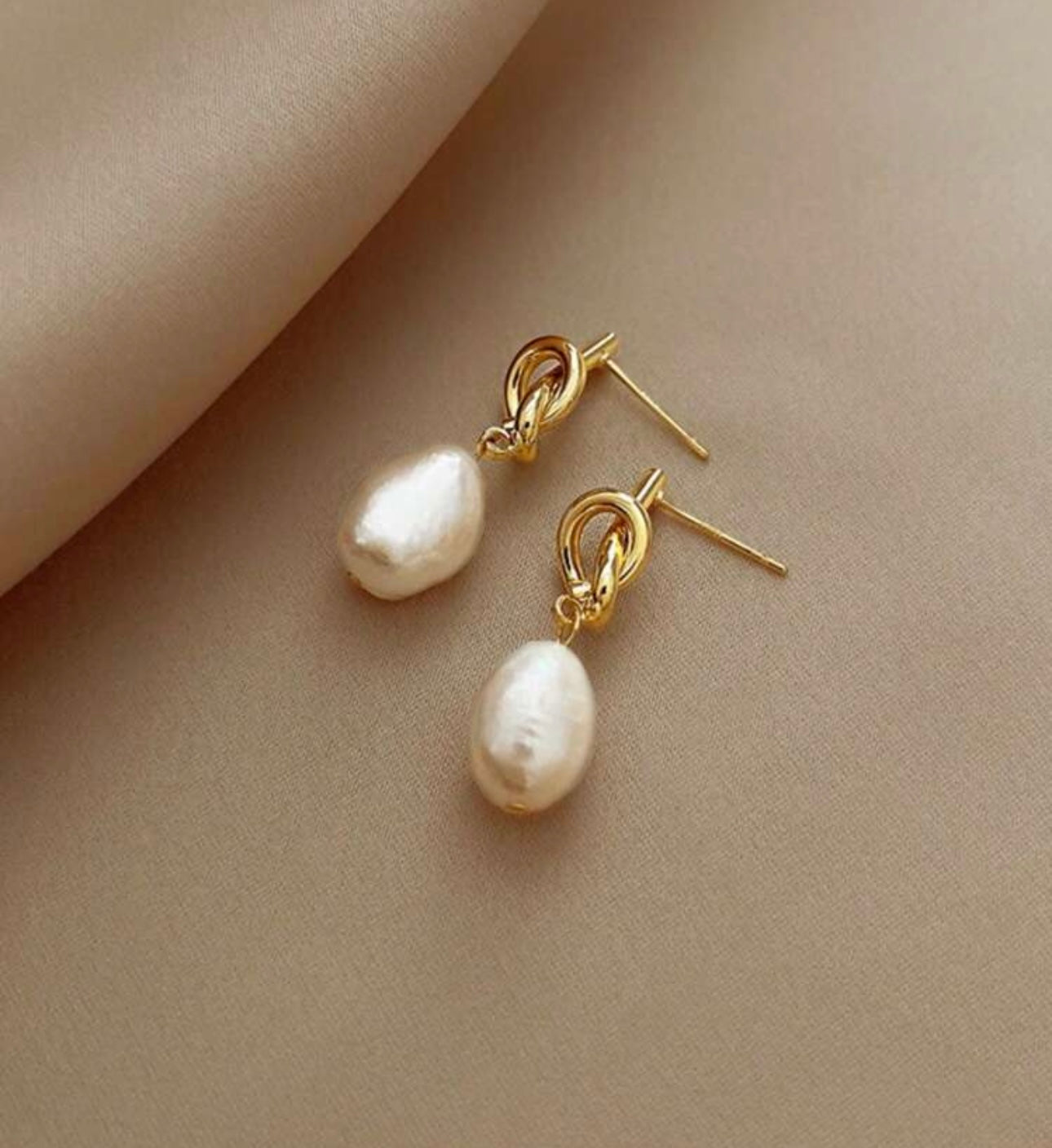 Gold Twist Pearl Drop Earrings