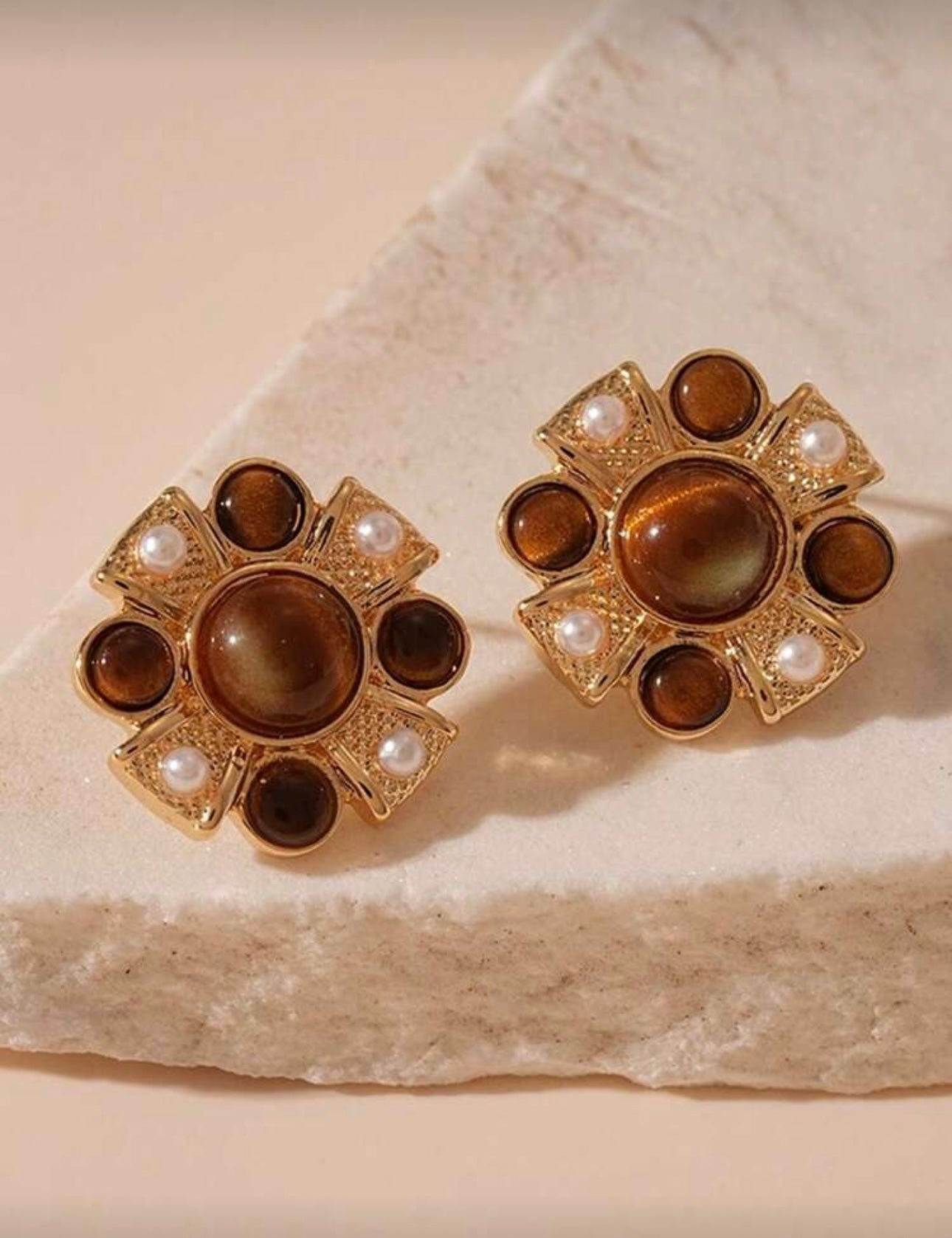 Brown Gold Pearl Earrings
