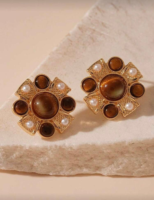 Brown Gold Pearl Earrings