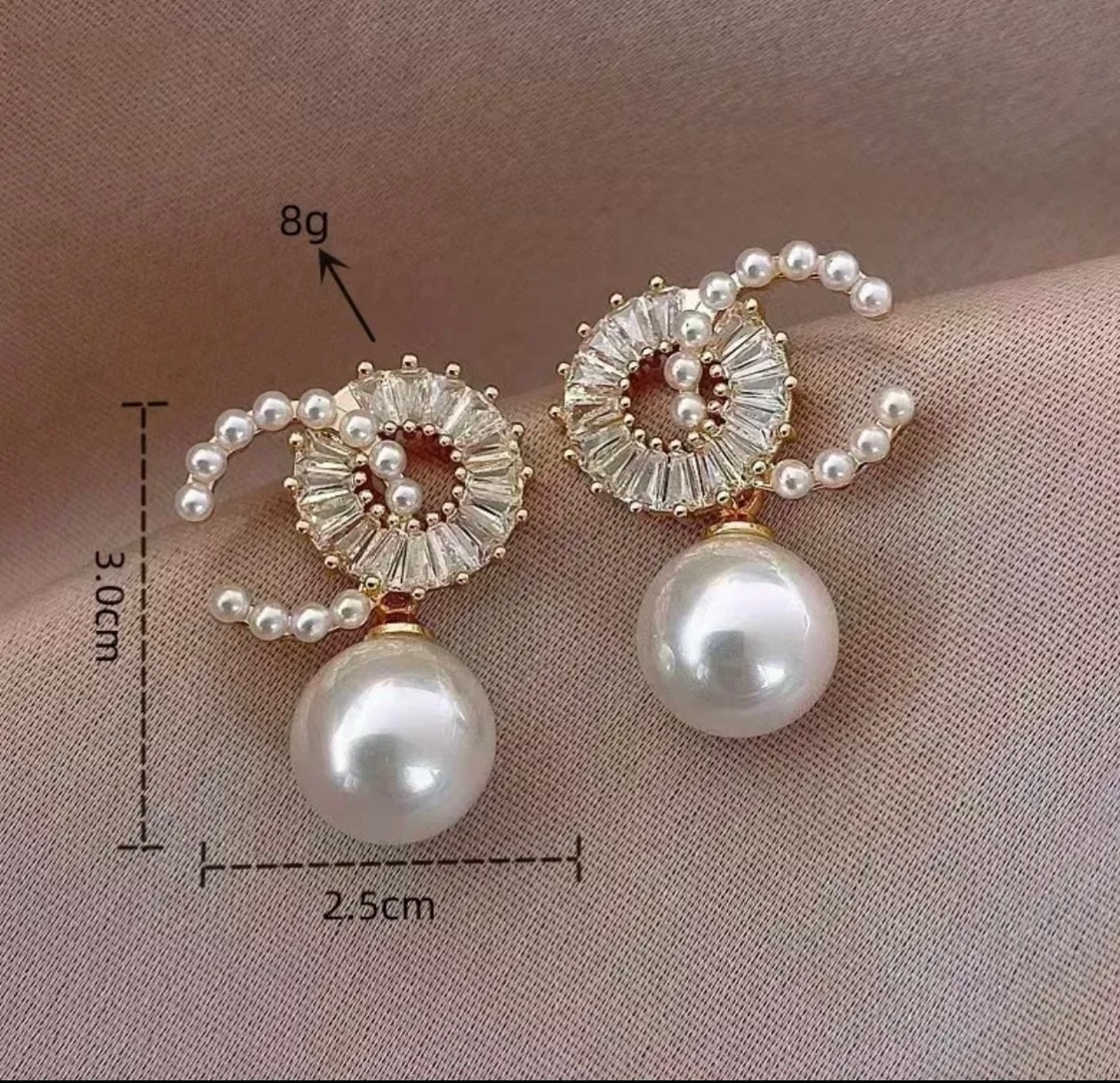 Pearl & Gold Diamanté Drop Occasion Earrings