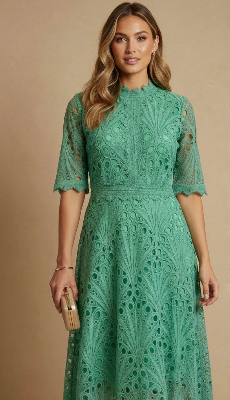 Jade Green Broiderie Anglais Midi Dress