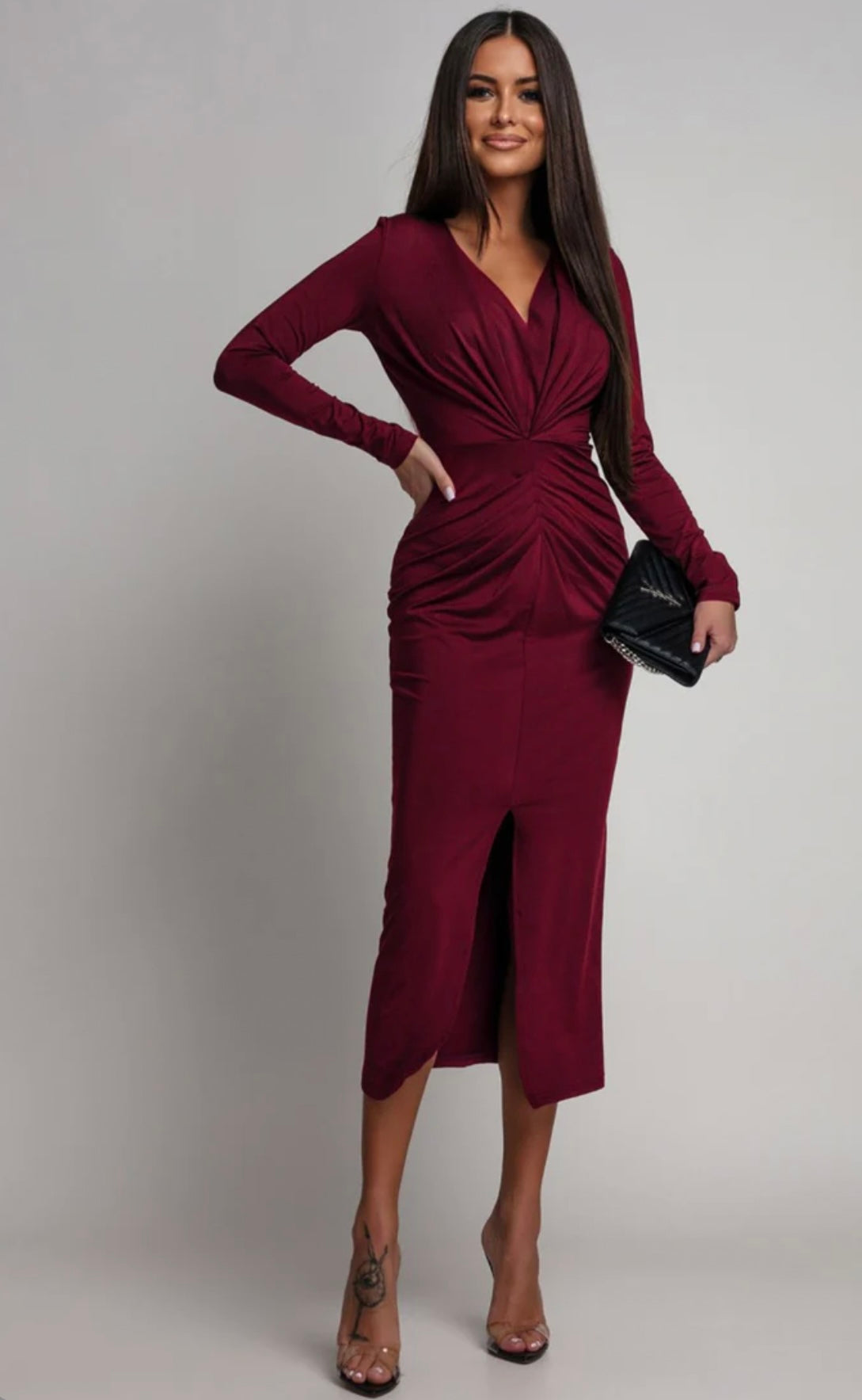 Serena Bodycon Midi Dress Burgundy
