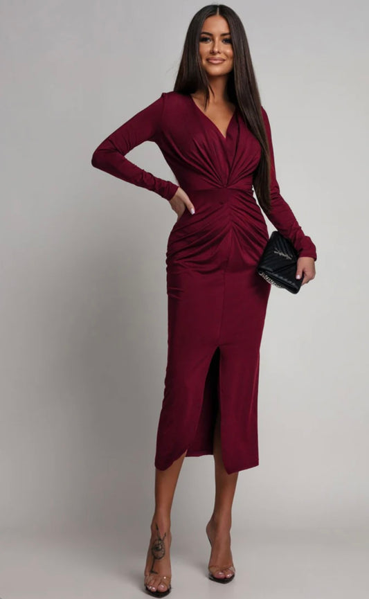 Serena Bodycon Midi Dress Burgundy